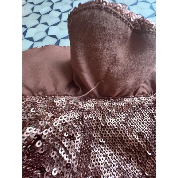 C/Meo Collective Womens Rose Gold Sequin Midi Dress With Ruffle Cold Shoulder De - Picture 10 of 11